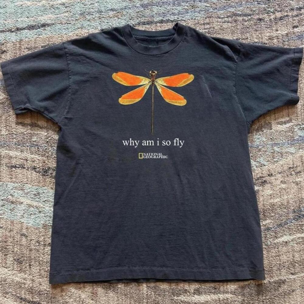 Gildan Men Black T-Shirt, National Geographic Black Dragonfly T-Shirt